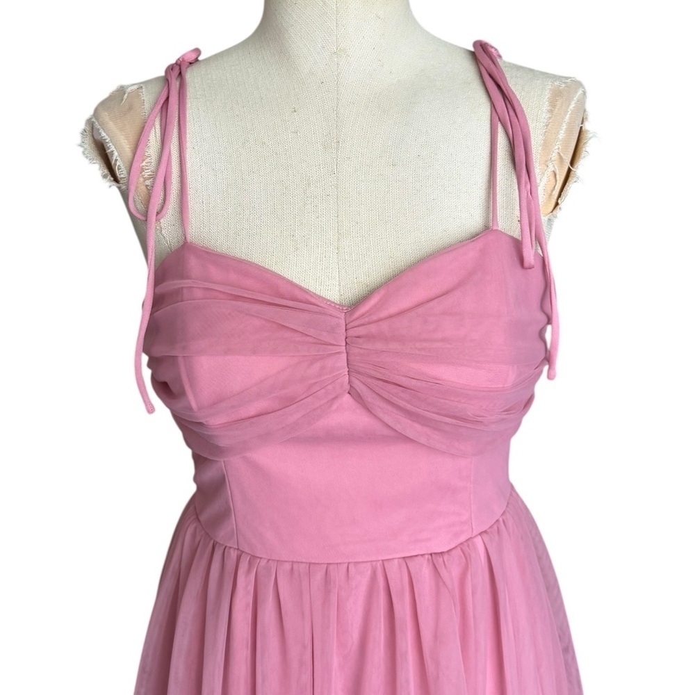 NWT Lulus Endlessly Darling Dusty Rose Mesh Tiered Tie-Strap Maxi Dress XS - Picture 4 of 10